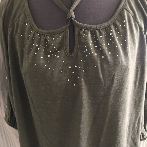 Lena Women's Short Sleave Rhinestone Blouse - Picture 2 of 6